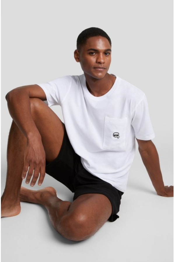 ΠΥΤΖΑΜΑ ΣΕΤ (2 ΤΕΜ - ΚΟΝΤΟΜΑΝΙΚΟ & ΣΟΡΤΣΑΚΙ) KARL LAGERFELD - 998 BLACK/WHITE